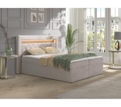 Vente-unique - Cama completa con cabecero con led + canapés abatibles + colchón + sobrecolchón - 160 x 200 cm - Terciopelo - Beige - ORANA de YSMÉE