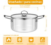 Olla De Vidrio Para Cocinar 2.5L/3.5L Resistente Al Calor Con Manijas Doble Tapa De Olla Cocina En Gas Y Inducción Utensilios De Cocina