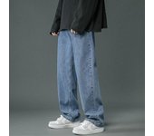 Korean Men's Casual Hip Hop Long Baggy Jeans Classic Man Straight Wide Leg Denim Pants Light Blue Grey Black Streetwear Trousers