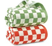 Toallas de baño a Cuadros para baño, Paquete de 2 Toallas de Ducha de 55x27,5 Pulgadas, Súper absorbentes y de Secado (Naranja y Verde)