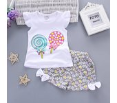 New Baby Girls Clothes Sets Summer Kids T-shirt Tops+Short Pants Clothes Suit Toddler Girl Lollipop Printed Infant Clothing Sets