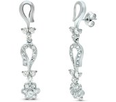Inmaculada Romero Pendientes Largos Mujer Oro Blanco 18k Circonitas Formas Combinadas Presión Elegantes