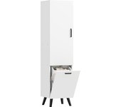 HOMCOM Armario de Baño Alto con Cesto Ropa Sucia Columna de Baño Estrecho con Puerta y Estantes Mueble Auxiliar para Salón Cocina 35x31,5x144 cm Blanco
