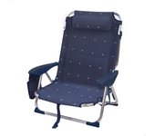 Silla de playa baja Aktive reclinable 4 posiciones + cojín azul 76x57x45 cm