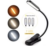 7 LED Book Light USB Rechargeable Reading Light 3-Level Warm Cool White Daylight Portable Flexible Easy Clip Night Reading Lamp