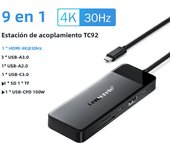 Lemorele TC92 9 Ports USB C Hub USB Type C Docking Station 4K30Hz PD 100W USB 3.0 Adapter For Macbook Air Pro iPad Pro M2 M1