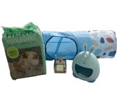 Set Hurones Hamster y Cobayas Heno Ecológico Calcio Corrector Casita de Porcelana y Túnel de juego
