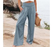 Summer Cotton Linen Wide Leg Pants Women Loose Palazzo Pant Pocket Elastic Waist Button Casual Pants Pant for Women Women’s Pant