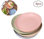 Plato de fibra de paja de trigo | Juego de 4 platos/platos llanos/platos de menú degradables de 22,3 cm, aptos para microondas y lavavajillas, sin BPA y respetuosos con el medio ambiente
