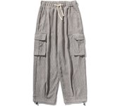 Mens Corduroy Straight Pant Big Pockets Sweatpant Elastic Waist Drawstring Vintage Sweatpants M-5XL Casual Joggers Pants