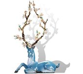 Figuras de ciervos Sika de porcelana, escultura de reno, figuras de animales, estatuas de cerámica, decoración del hogar, figura de arte de escritorio de 10 pulgadas, decoraciones artesanales coleccionables para sala de estar, fiesta (azul-L)