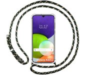 Funda Colgante Transparente para Samsung Galaxy A22 4G / M22 con Cordon Verde / Dorado