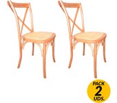 Adec Pack de 2 Sillas de Comedor Provenza Madera y Ratán Estilo Vintage