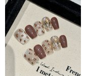 10pcs Shimmery Brown Cat's Eye Press On Nail Glossy Diamond Leopard Print Handmade False Nails Reusable Almond Fake Nail Tips