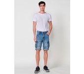 Koroshi Bermuda Cargo Denim Relaxed Fit. Efecto Lavado. Color Azul Claro para Hombre