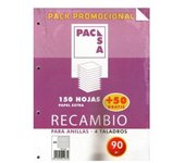 Pacsa - PACK RECAMBIO 90 GRS. 4 TALADROS . DIN A4 CUADRICULA 4X4 150 HOJAS + 50 GRATIS PACSA 21283 21283