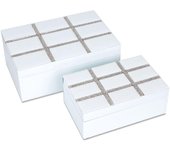 Juego de 2 Cajas de Cristal Blanco con Tapa Decorada en Cuadrados de Brillantes Lucca - Material: Cristal - Medidas (Ancho*Alto*Fondo): 26.5*10.5*17 - Marca: Presume de Casa