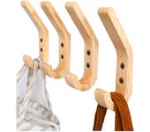Perchero de madera, 4 piezas de 155 mm en forma de J, ganchos para toallas mejorados montados en la pared, roble grado A, superficie pulida a mano, adecuado para cocina y dormitorio
