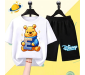 Winnie the Pooh Children's T-shirt set Letter cartoon print Boys and Girls clothing Kawaii Sports short sleeve shorts 2 shirts