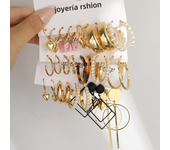 15 Pcs Gold Color Geometric Pearl Earrings Set Boho Vintage Pink Butterfly  Leopard Print Hoop Earrings Jewelry Gifts 2024 New