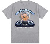 You drop the treat I drop the beat Funny Cat DJ Print Crew Neck T-shirt Casual Loose Short Sleeve Fashion Women's Clothing