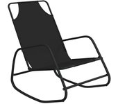 vidaXL Tumbona mecedora de acero y textilene Negro, Gris, Crema Sillas de Exterior Ideal para jardín, playa, piscina, terraza Tumbona Piscina Tumbonas Playa Tumbonas Jardín Exterior