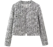 Women's Sequined Bomber Jacket Fall New Round Neck Long Sleeve Pocket Stretch Hem Sequins Jacket Coat Female Chic Outerwear