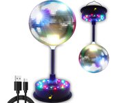 6 Inch Rotating Mirrors Disco Ball Light 5RPM-9RPM Adjustable Rotary Motor Base 24 RGB LED Mood Lights （USB /Battery Powered)