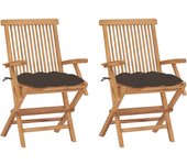 vidaXL Sillas de jardín 2 uds madera maciza de teca con cojines