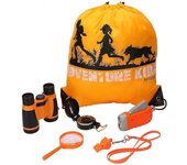 Outdoor adventure set, kids toy binoculars, flashlight, compass, whistle, magnifying glass, backpack. Kids gift set suitable for camping, hiking.