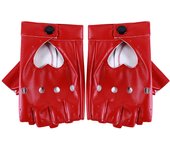 Girl Five Finger PU Leather Gloves Ladys Driving Show Pole Dance Mittens for Women Men heart Gothic Party Gloves