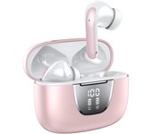 Auriculares inalámbricos Bluetooth, estuche de carga con pantalla de energía, auriculares inalámbricos impermeables IPX5 con micrófono dual para juegos de teléfono, TV, deportes (rosa)