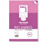 Recambio 90 grs . 4 taladros folio (215x310mm.) 100 hojas cuadrícula 4x4 con margen pacsa 21261