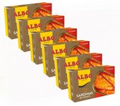 Paquete de 6 latas de SARDINAS ALBO en tomate (85g aprox), aceite de oliva (85g aprox) y sardinillas (82g aprox)