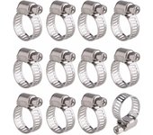 12 Piezas Abrazadera de Manguera Ajustable Abrazaderas de Manguera de Acero Inoxidable Clips de Fijación (9-16 mm)