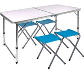 AKTIVE Mesa plegable portátil camping para 4 personas, Altura regulable, incluye 4 taburetes, Mesa plegable jardín, Mesa plegable con sillas dentro, Conjunto mesas y sillas plegable (52893) CALIDAD DE CONFIANZA OFICIAL GARANTIZADO