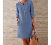 Jocoo Jolee Women Casual Soild Long Sleeve Cotton and Linen Tunic Dress Vintage Straight Dress Long Sleeve Oversized Mini Dress