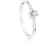 Sortija Solitario Oro Blanco 18k mujer diamante 0.10ct. talla brillante centro cabeza garras