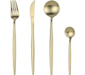 Mr.Spoon Juego 24 Piezas Cubiertos,Acero Inoxidable 18/0,Color Dorado Mate o Brillo,Alta acabado,Incluye Cuchillo/Tenedor/Cuchara/Cucharilla,Servir para 6 Personas,Apto para lavavajillas,Cuberterías,Diseño Modernas,Para Casa, Hotel,Restaurante
