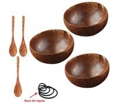 12-15cm  Natural Coconut Bowl set wooden Salad Ramen bowl Coconut Wood Spoon Set coco smoothie Kitchen tableware Coconut bowl