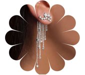 Estrella De La Cadena Cuelgan Pendientes De Oro De La Cadena De Borla Bohemia Estrella Pendientes De La Oreja De Cristal Largo De La Gota De La Joyería Para Las Mujeres Y Las (Gold)