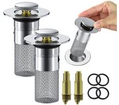 Tapón universal para fregadero de baño, filtro de drenaje emergente con cesta de filtro de acero inoxidable extraíble, para fregadero de cocina, colador de drenaje de fregadero de baño, 2 unidades