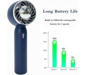 Ventilador de mano portátil, pequeño ventilador de escritorio USB, mini ventilador personal recargable de mano con 3 velocidades para dormitorio, hogar, oficina, exteriores y viajes diarios