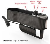 SEAMETAL Car Seat Gap Organizer 40W Wireless Charging Storage Box with 3 Cables USB-C/Lightening Charger for Phone/Tablet/Labtop