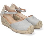 PuntoSalao Sandalias plateadas de cuña en yute baja comodas para mujer CF-2372