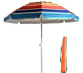 Sombrilla Playa Grande Antiviento con Protección UV50+, Sombrilla Plegable Multicolor a Rayas, Sombrilla Exterior con Tubo de Aleación de Zinc, Sombrilla Ligera y Resistente Incluye Bolsa de Transporte para Beach Jardín Verano