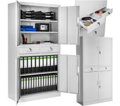 Tectake - Armario archivador Cosmo con 2 cajones, 40 x 80 x 180 cm  Archivador amplio de acero con revestimiento en polvo  Dos cajones y cinco compartimentos  Estantes regulables en altura  Puertas con bisagras reforzadas con amortiguadores de goma