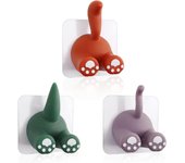 Paquete de 3 colgantes de cola de animal multiusos, gancho de montaje en adhesivo de dibujos animados, lindo cepillo de dientes titular, cocina baño utilidad percha para colgar a