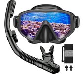 Gafas y Tubo de Snorkel Para Adultos, Panorámico de 180 ° Gafas de Buceo Adult de Cristal Templados y Dry Top Snorkel, Equipo de Buceo Juego de Snorkel Profesional para Mujeres Y Hombres