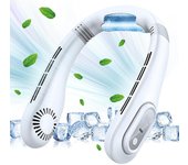 Ventilador de Cuello, con Placa de Refrigeración Pantalla Digital Silenciosa Portátil Sin Cuchillas Ventilador de Cuello Portátil Recargable para Vacaciones Viajes Camping Oficina